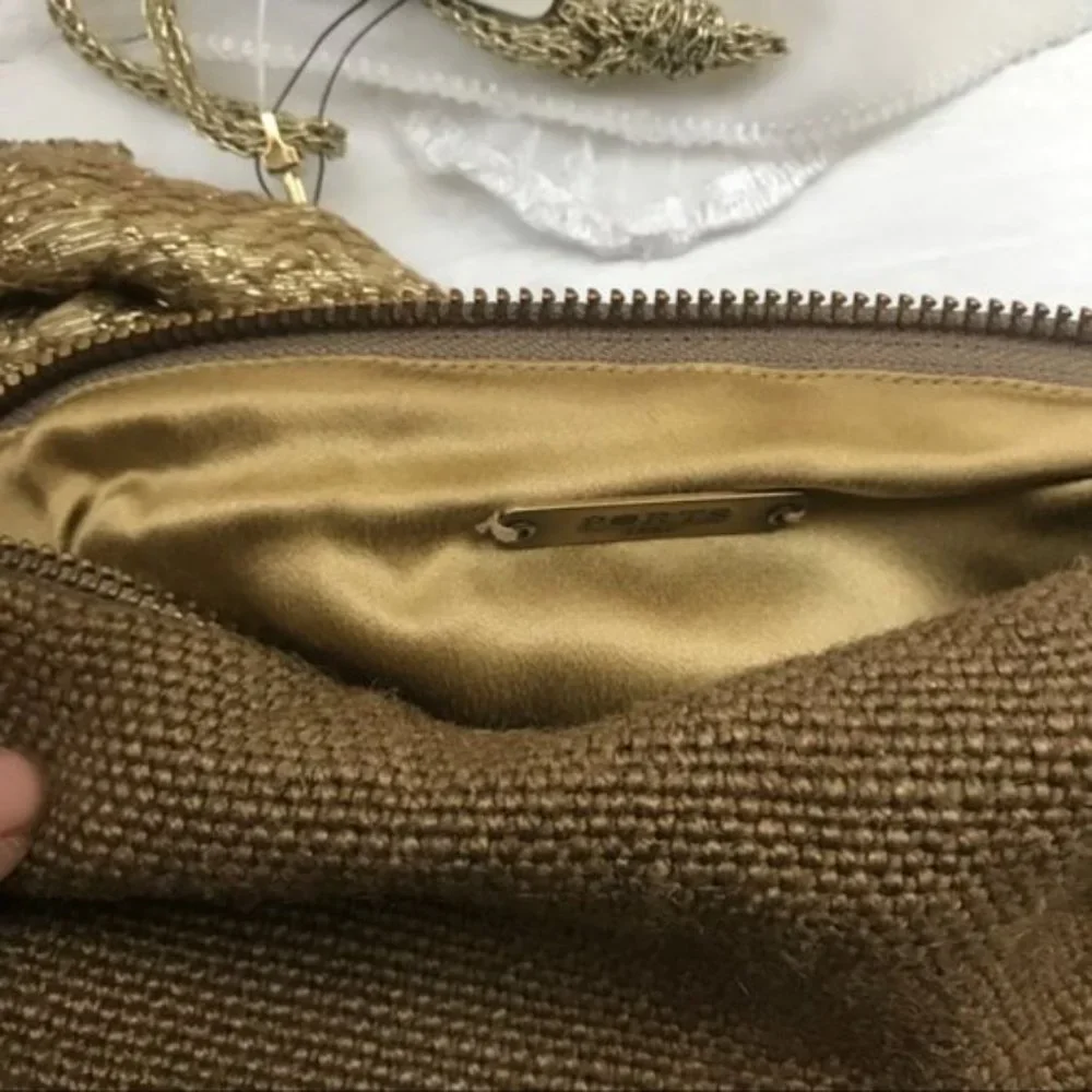 Ports 1961 Large Bow Metallic hemp burlap linen silk shoulder bag